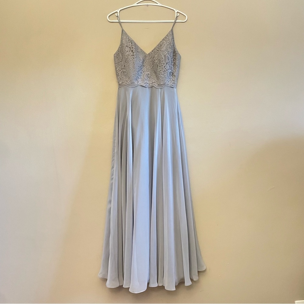 Dessy Collection Powder Blue/Grey Lace Bodice Dress – Size 2 EUC - Picture 2 of 16